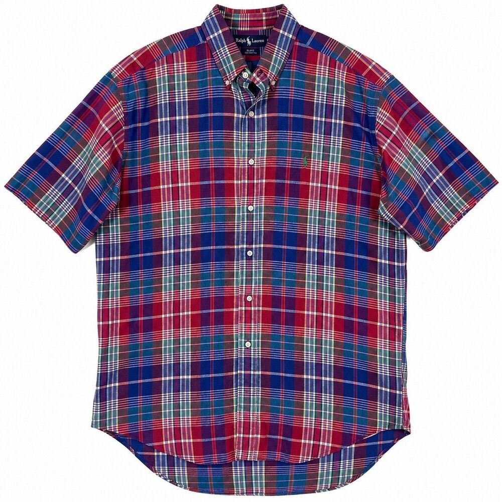Ralph Lauren Blake Large Red Madras Plaid Short Sleeve Button Down Preppy Shirt
